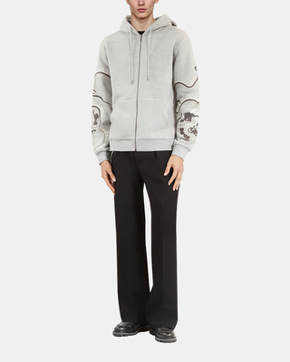 Grey embroidered sleeve hoodie