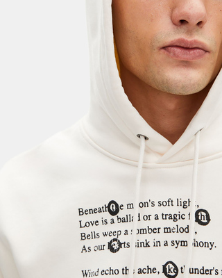 Hooded sweatshirt with ecru screen print