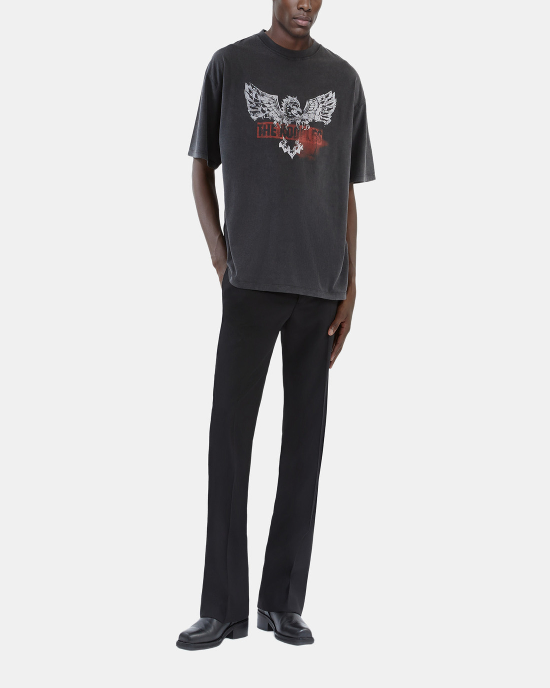 Black screen-printed T-shirt