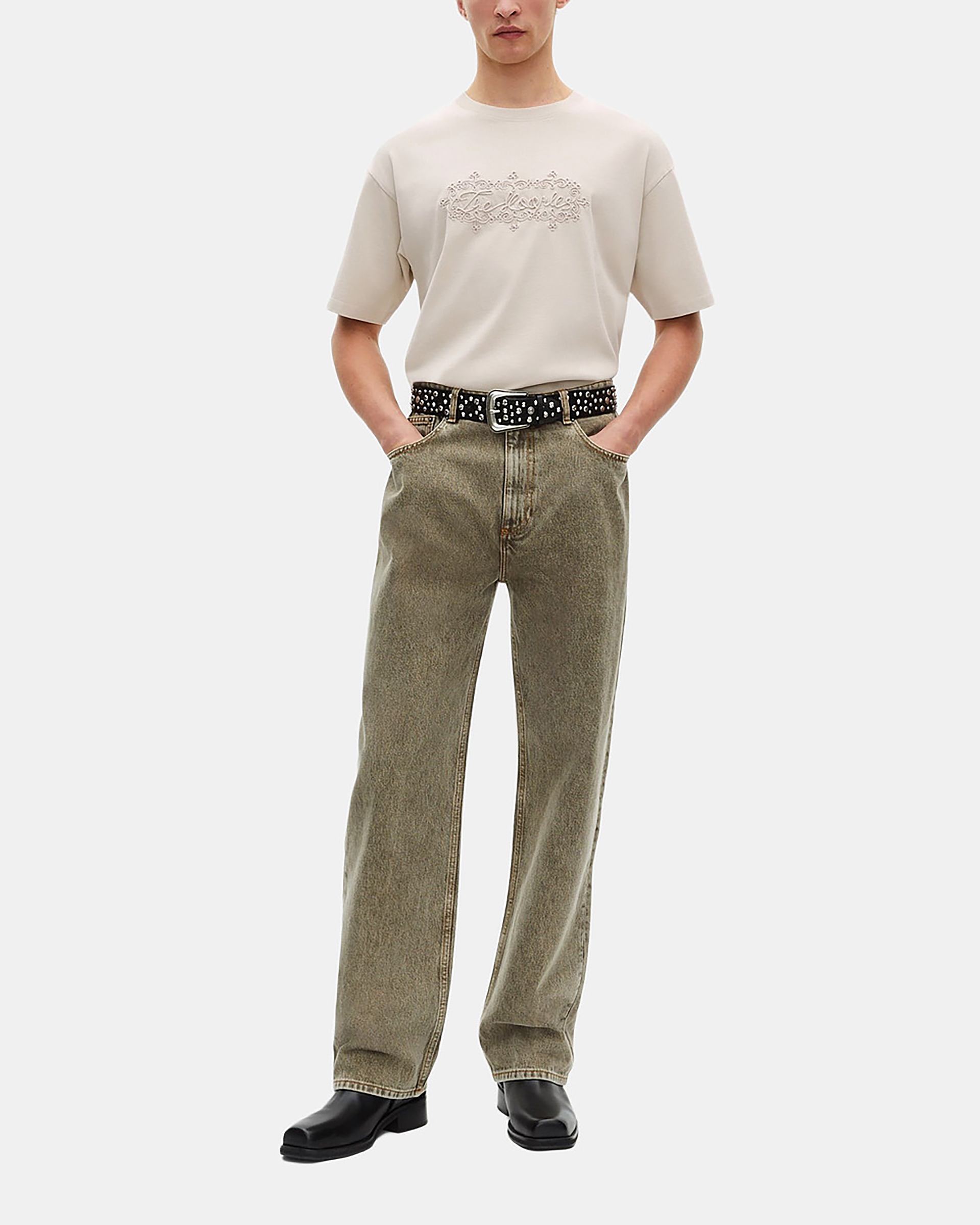 T-shirt with beige logo embroidery