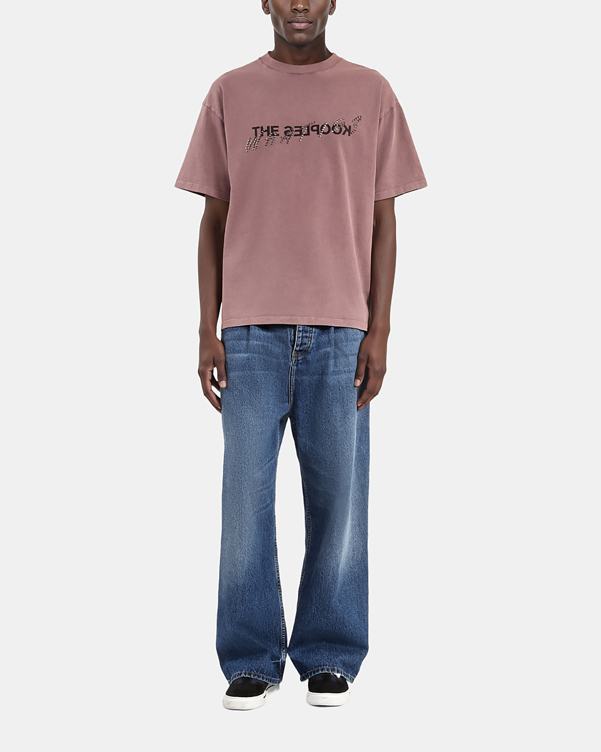 What is burgundy T-shirt
