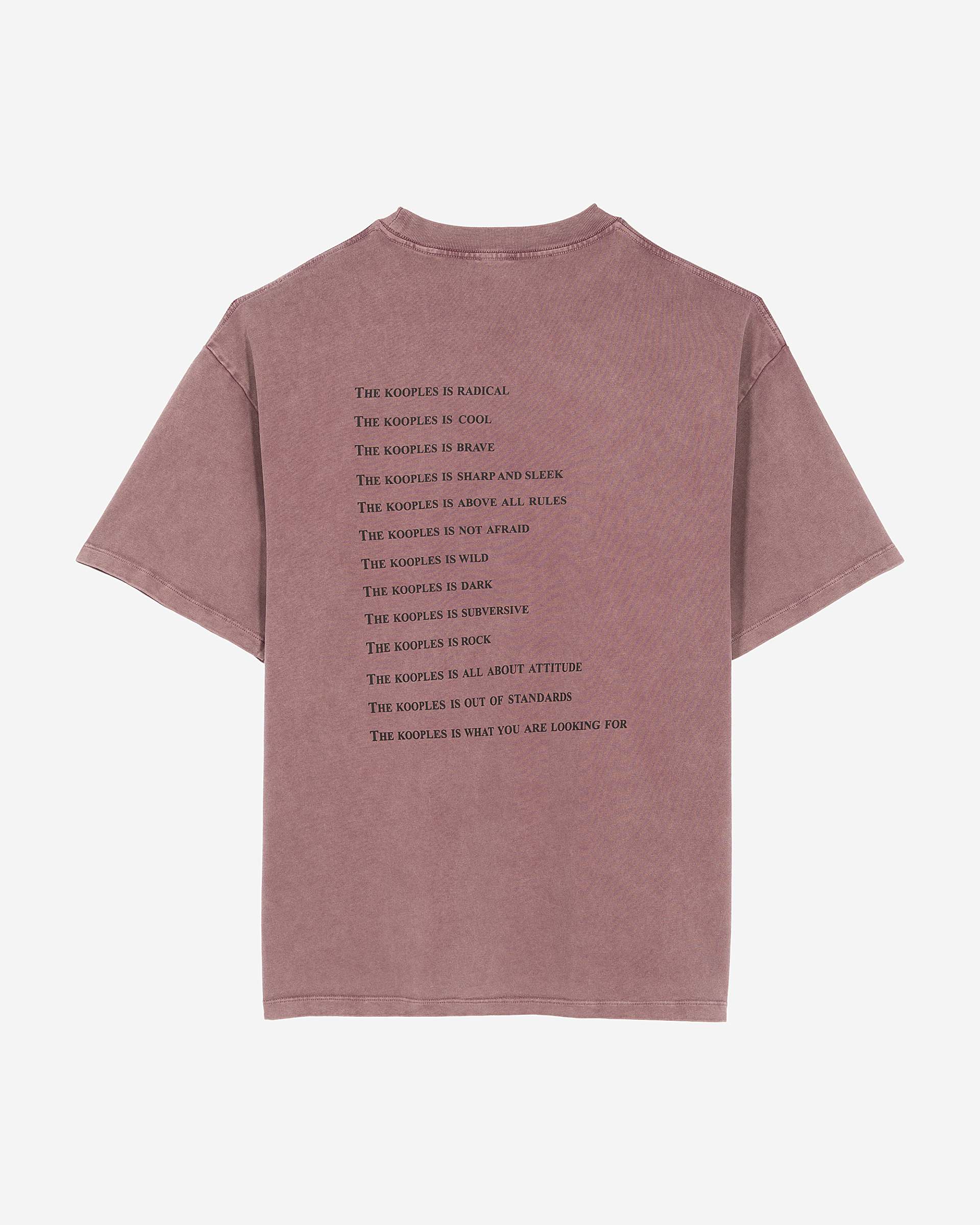 What is burgundy T-shirt