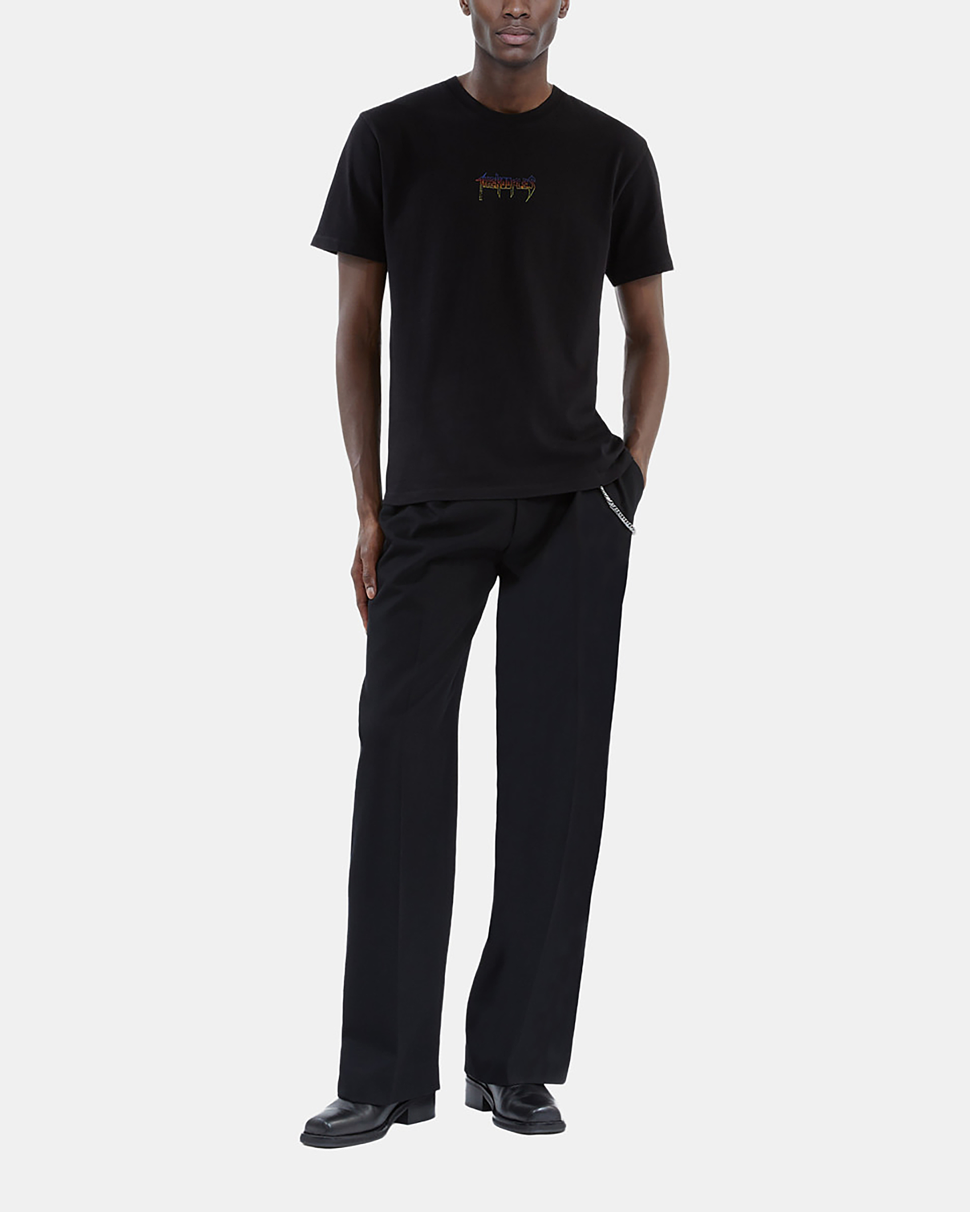 Black screen-printed T-shirt
