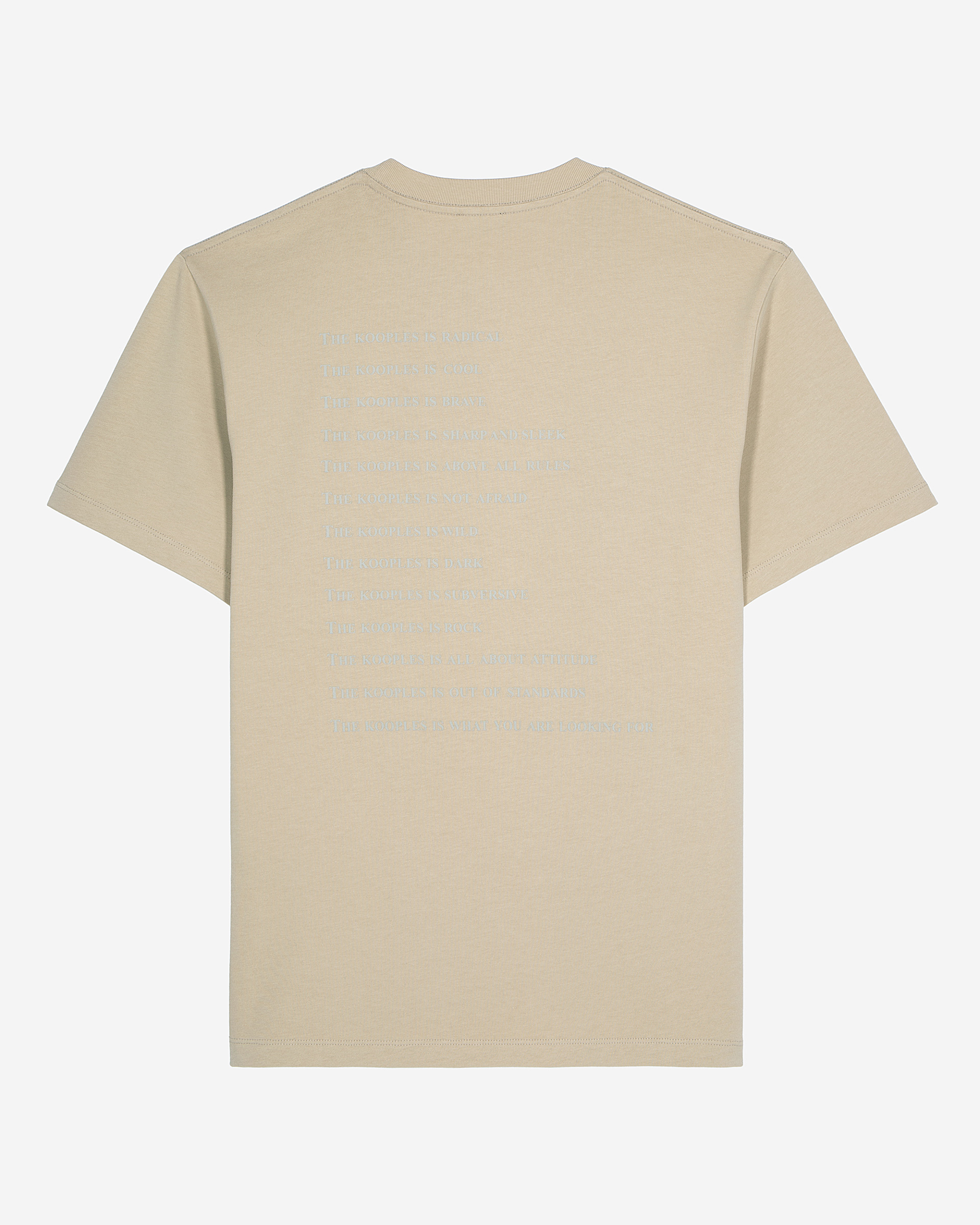 What is beige T-shirt