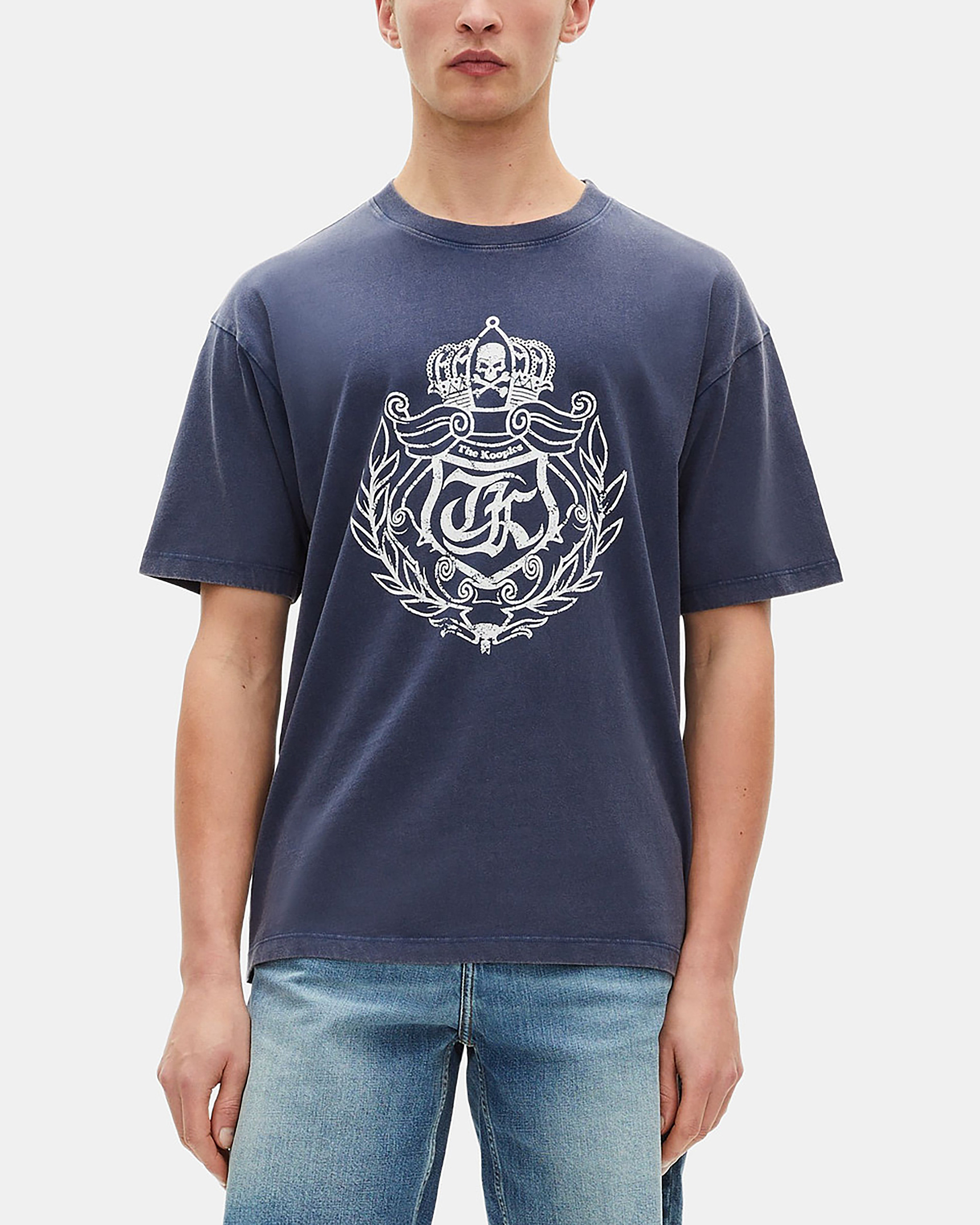 T-shirt with navy screen print