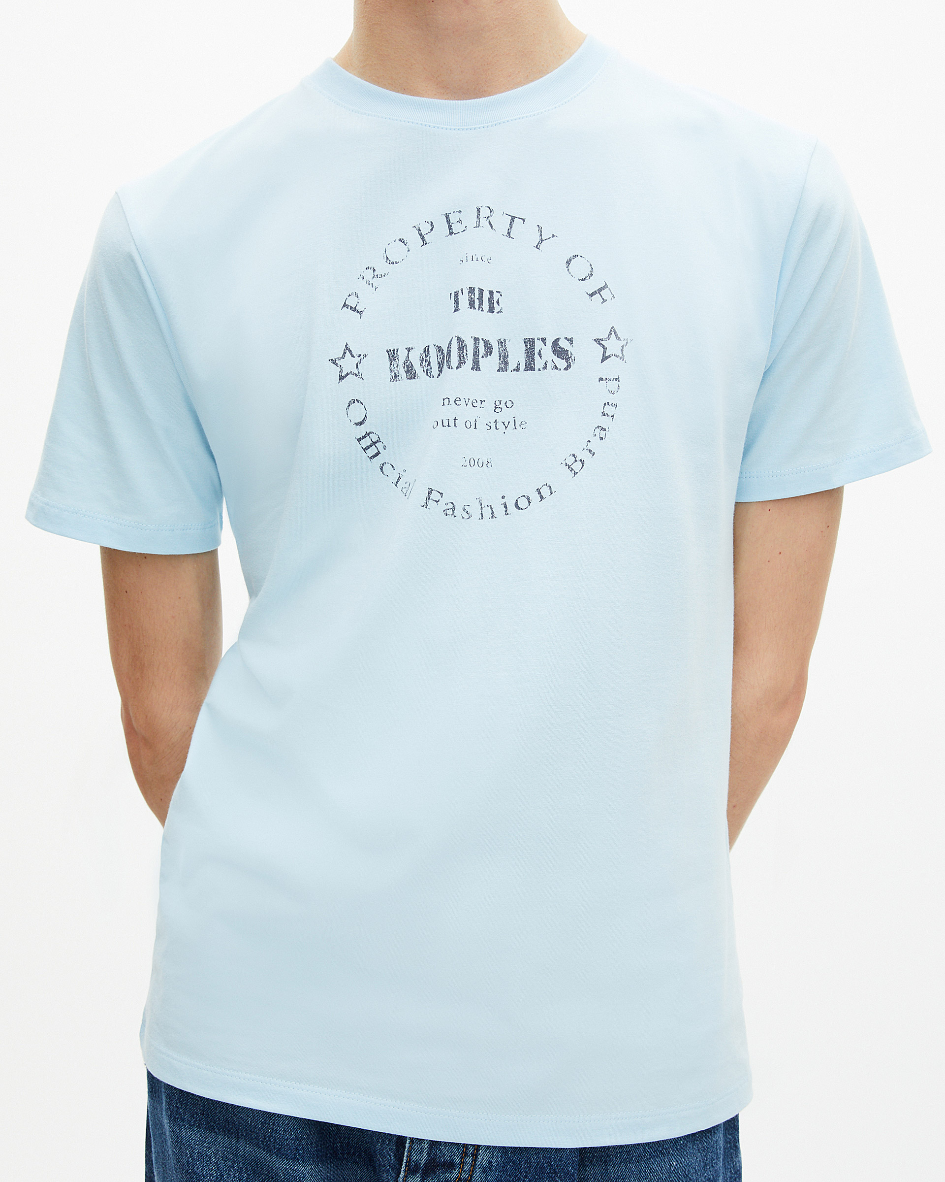 T-shirt with light blue screen printing