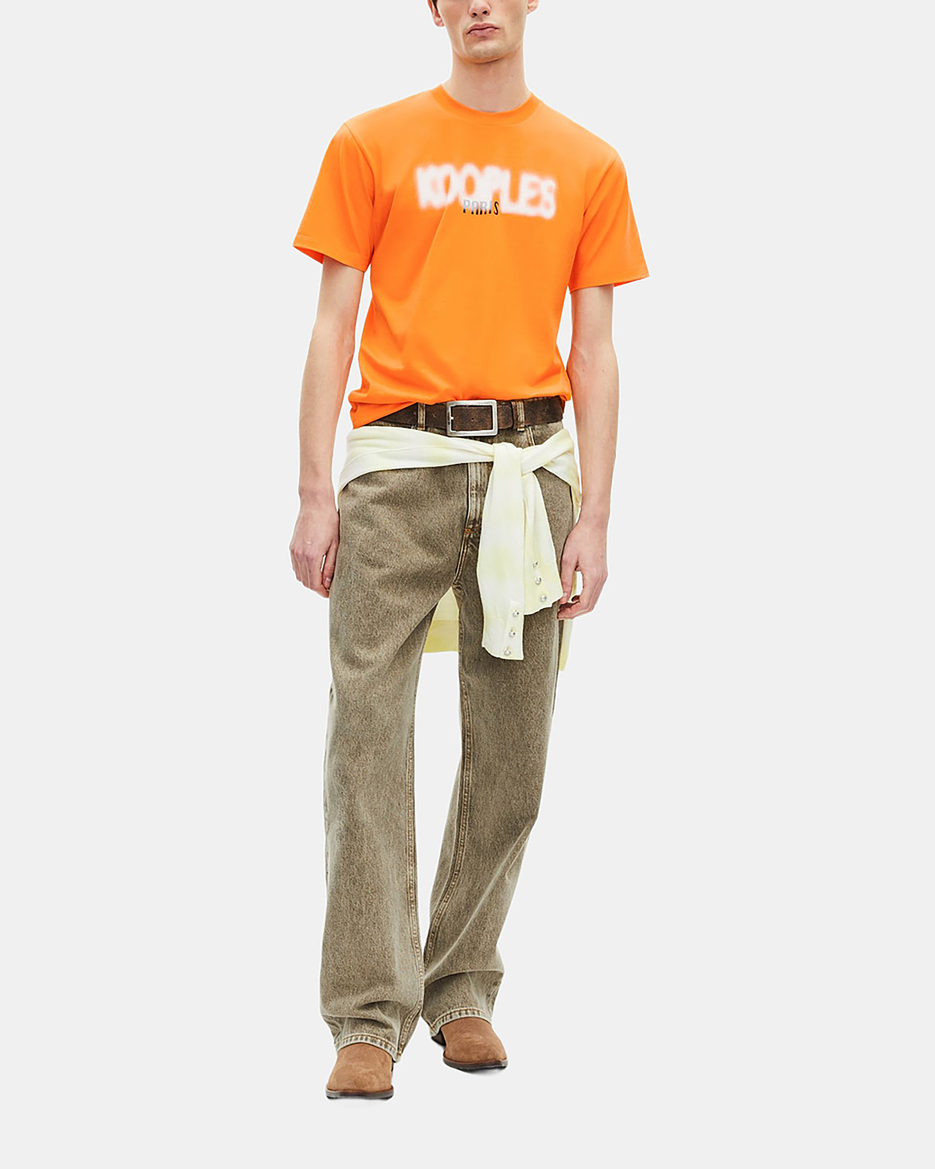T-shirt with orange logo screen print