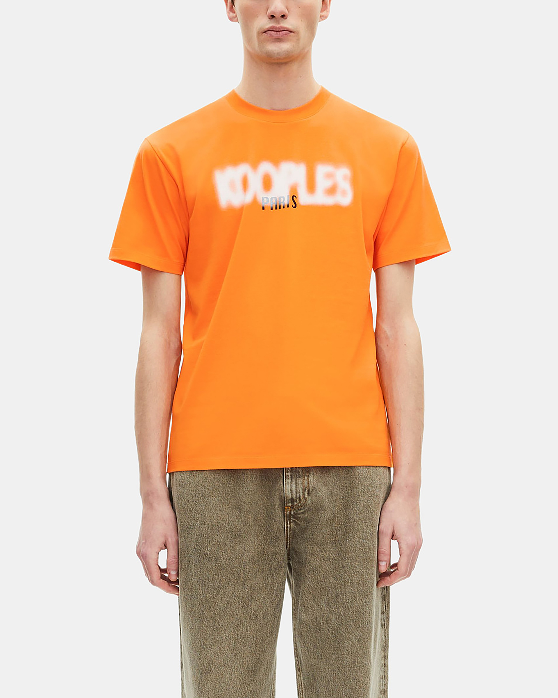 T-shirt with orange logo screen print