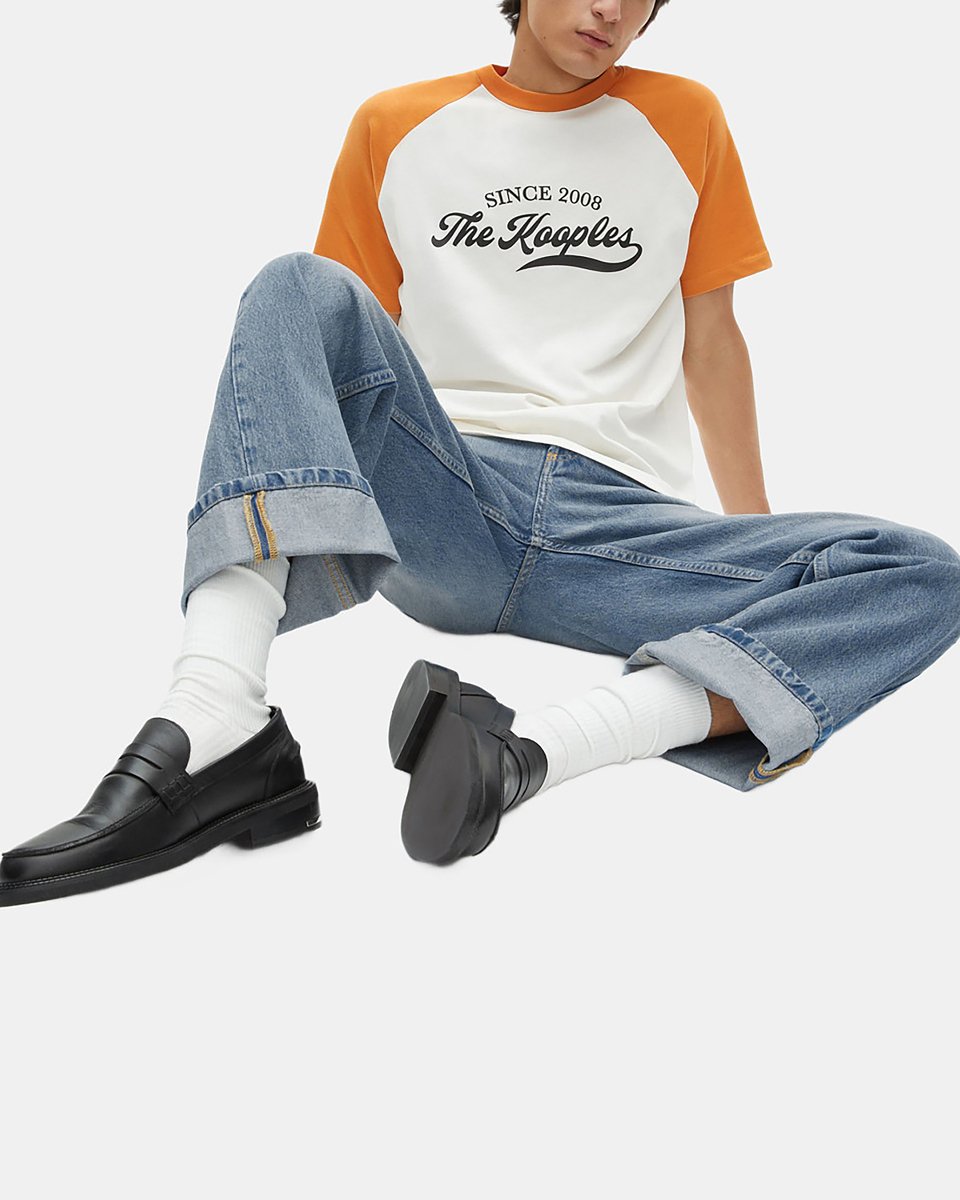 T-shirt with ecru logo screen print