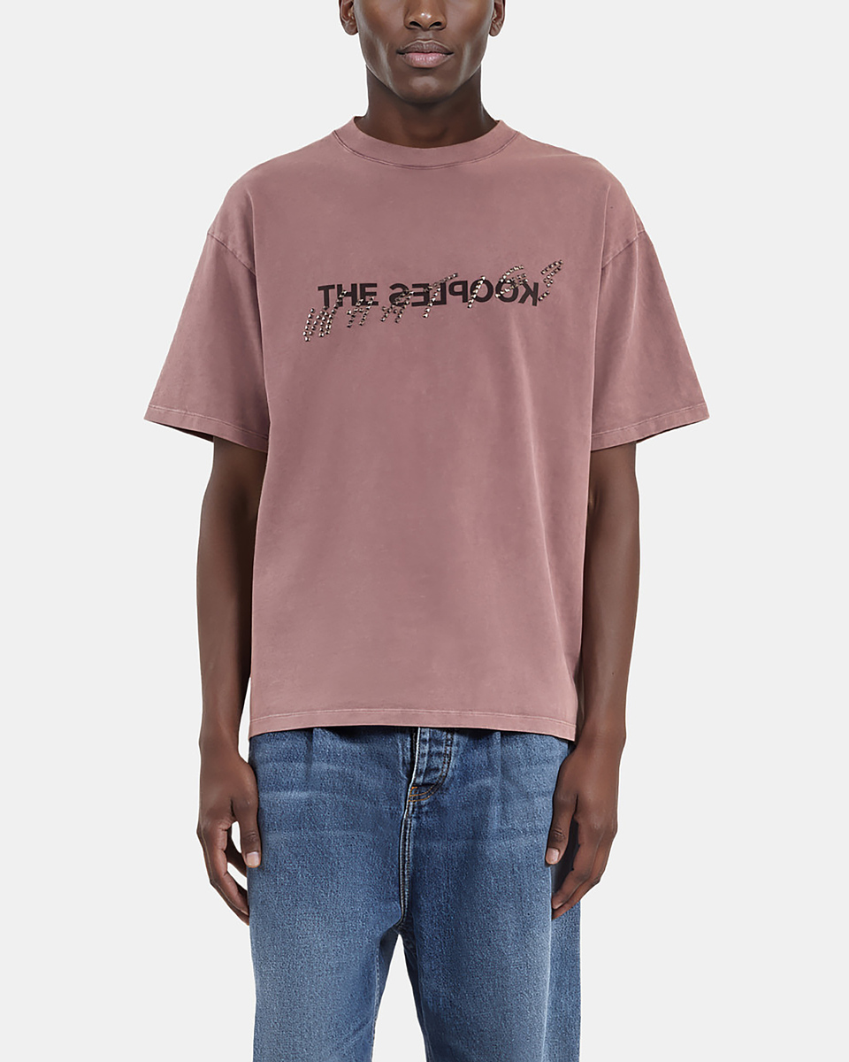 What is burgundy T-shirt