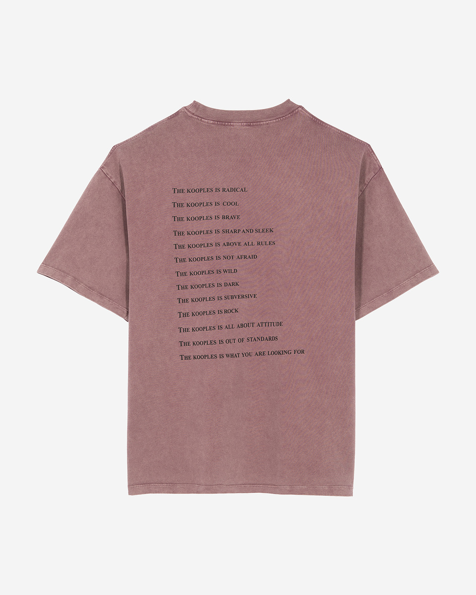 What is burgundy T-shirt