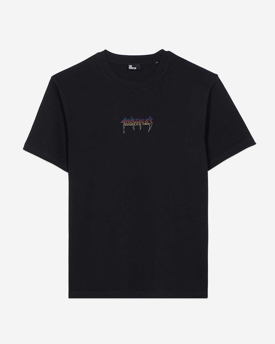 Black screen-printed T-shirt