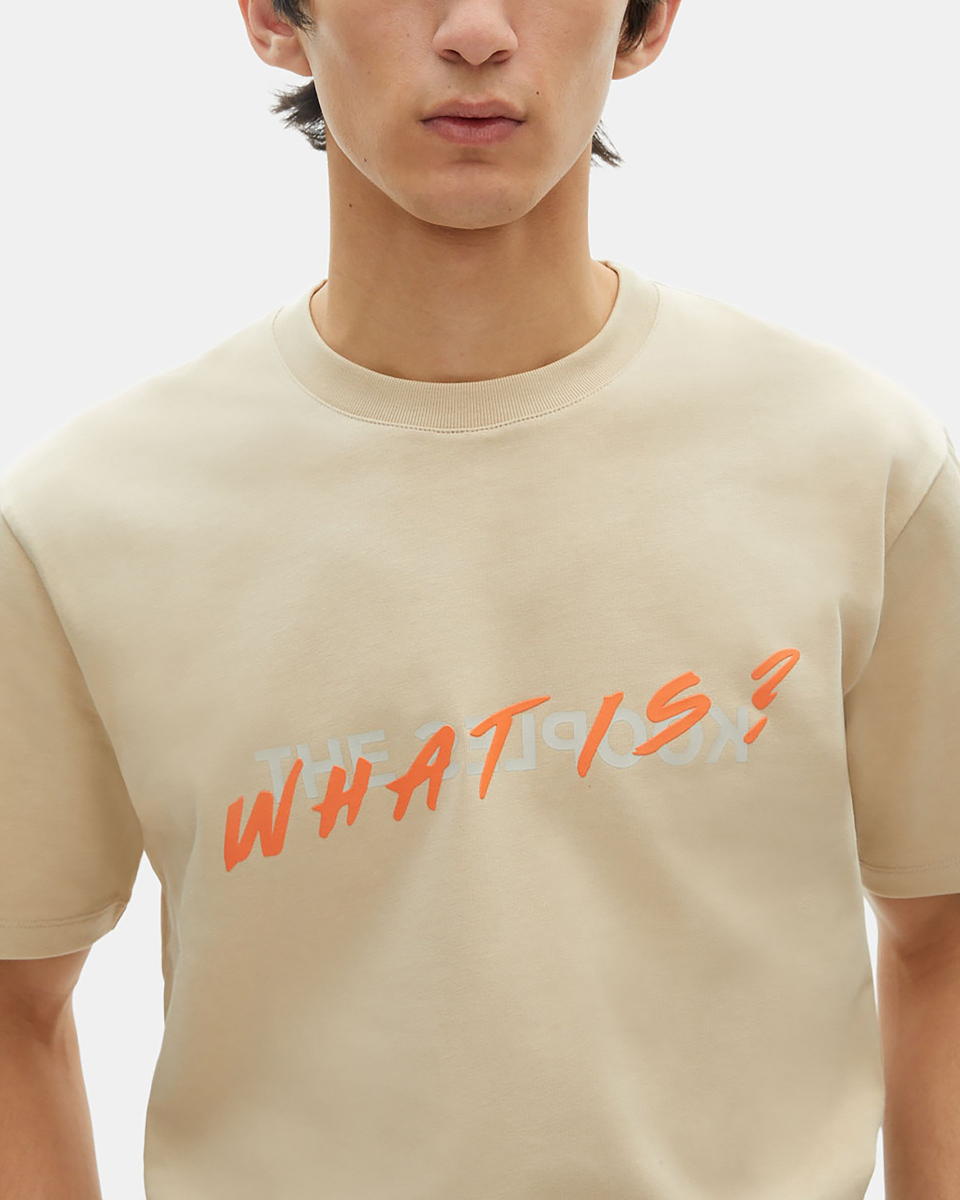 What is beige T-shirt