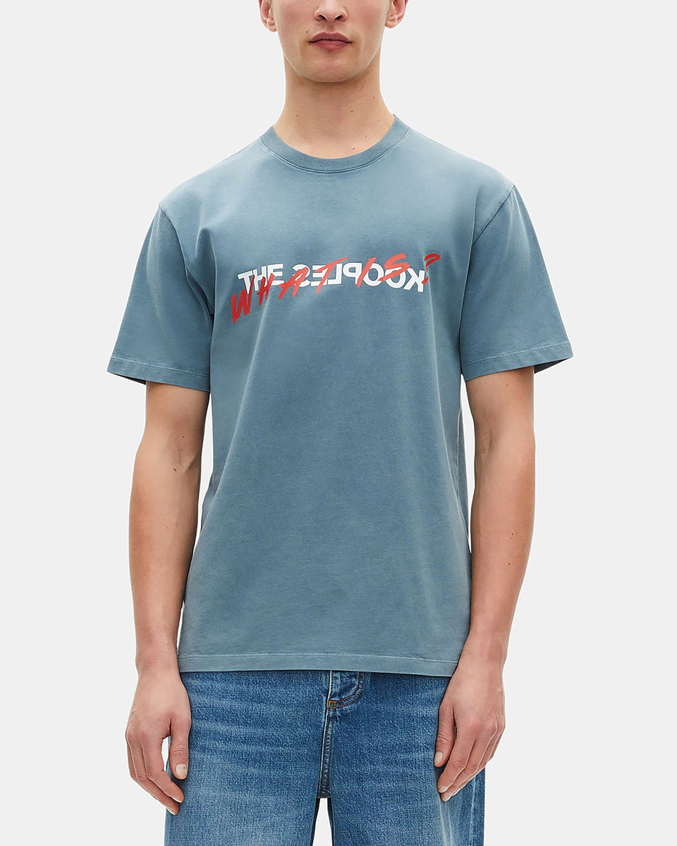 What is blue T-shirt