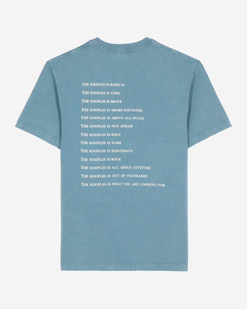 What is blue T-shirt