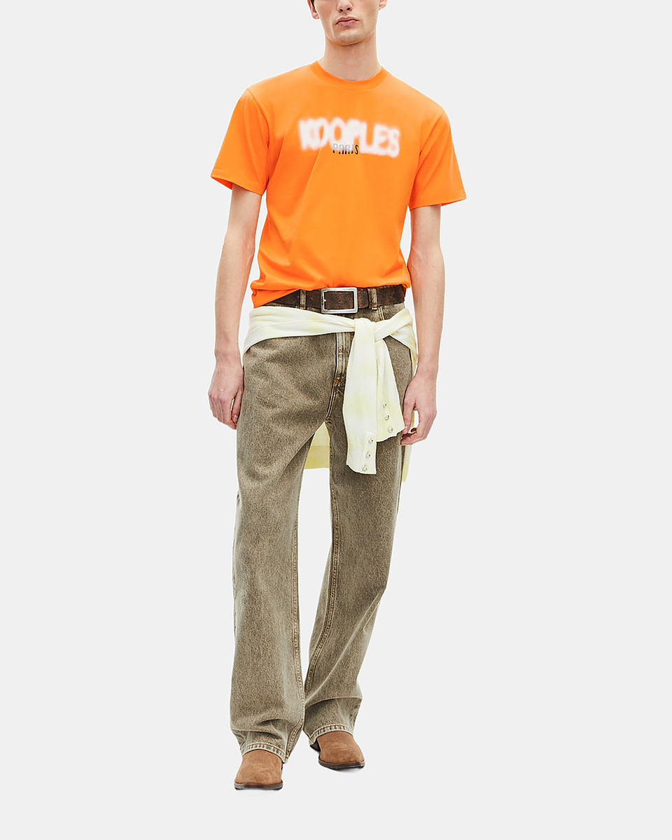 T-shirt with orange logo screen print