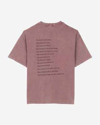 What is burgundy T-shirt