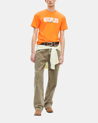 T-shirt with orange logo screen print