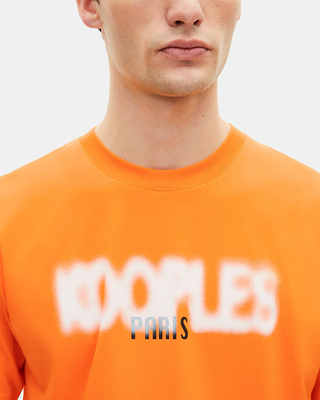 T-shirt with orange logo screen print