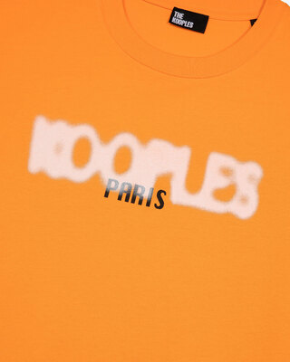 T-shirt with orange logo screen print