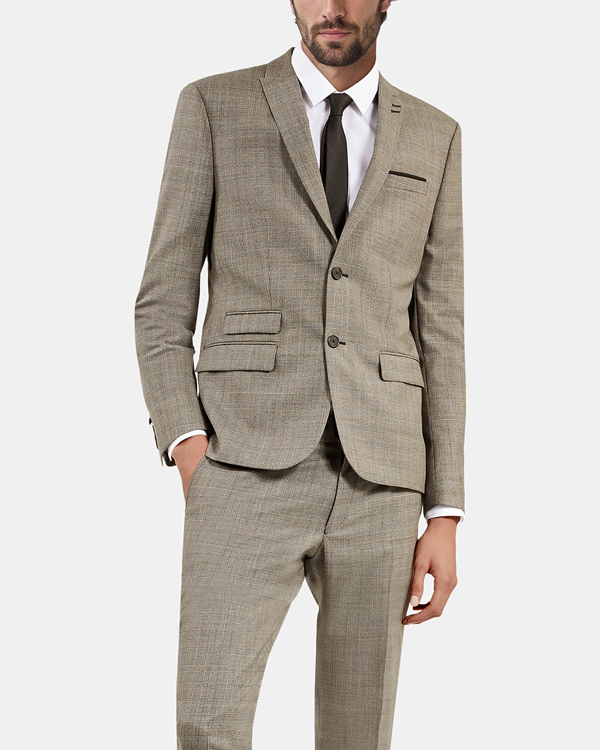 Prince of Wales beige wool suit jacket
