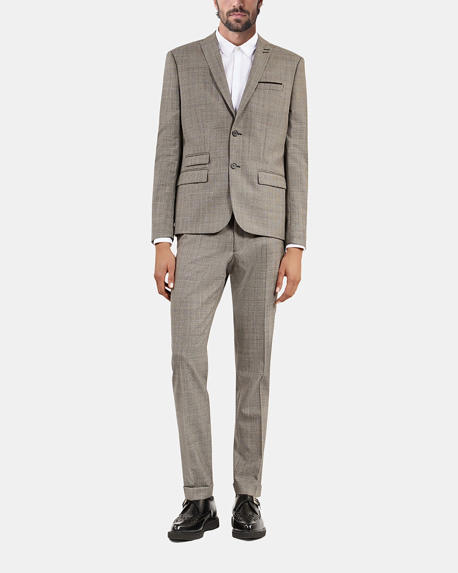 Prince of Wales beige wool suit jacket