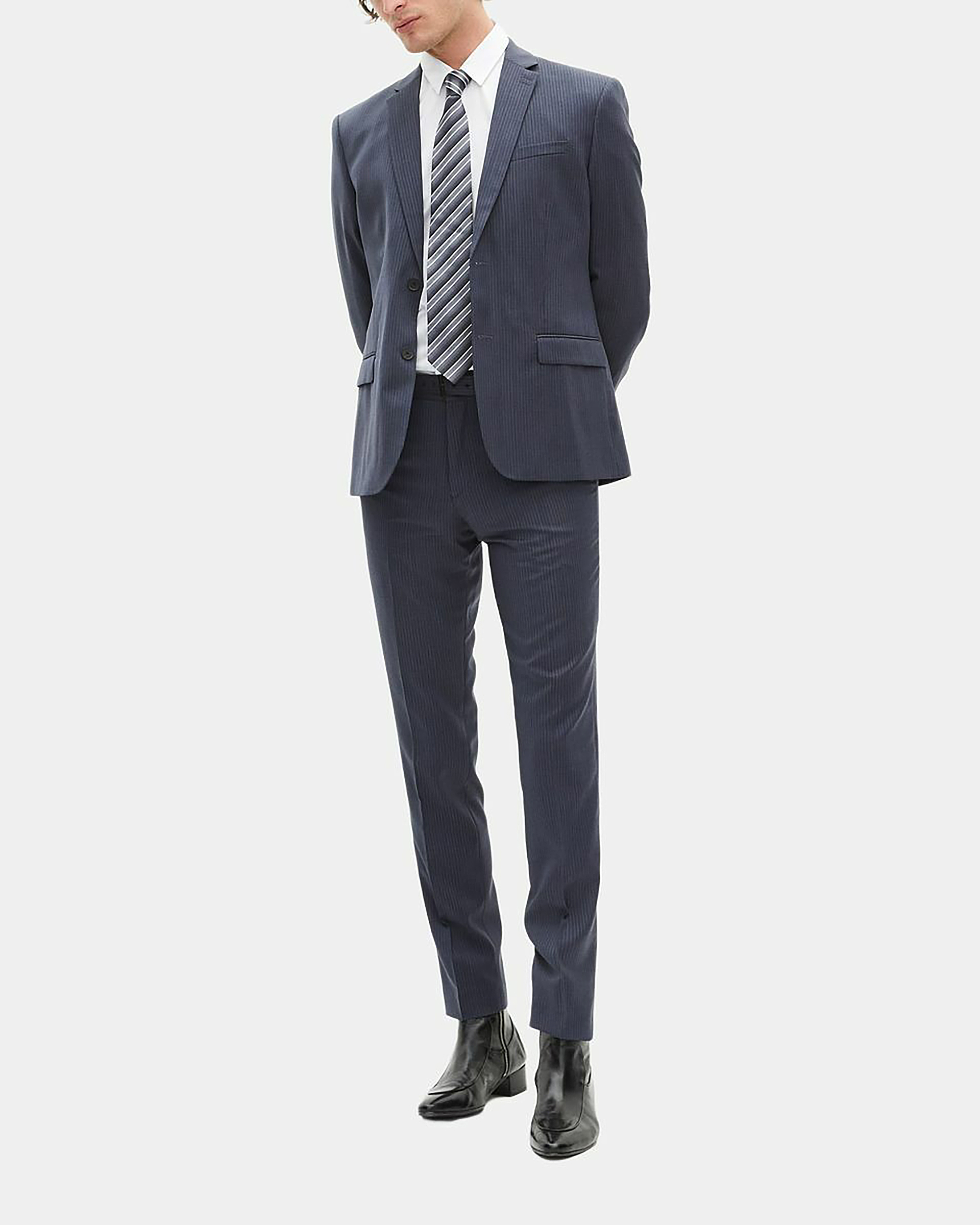 Blue striped wool suit jacket
