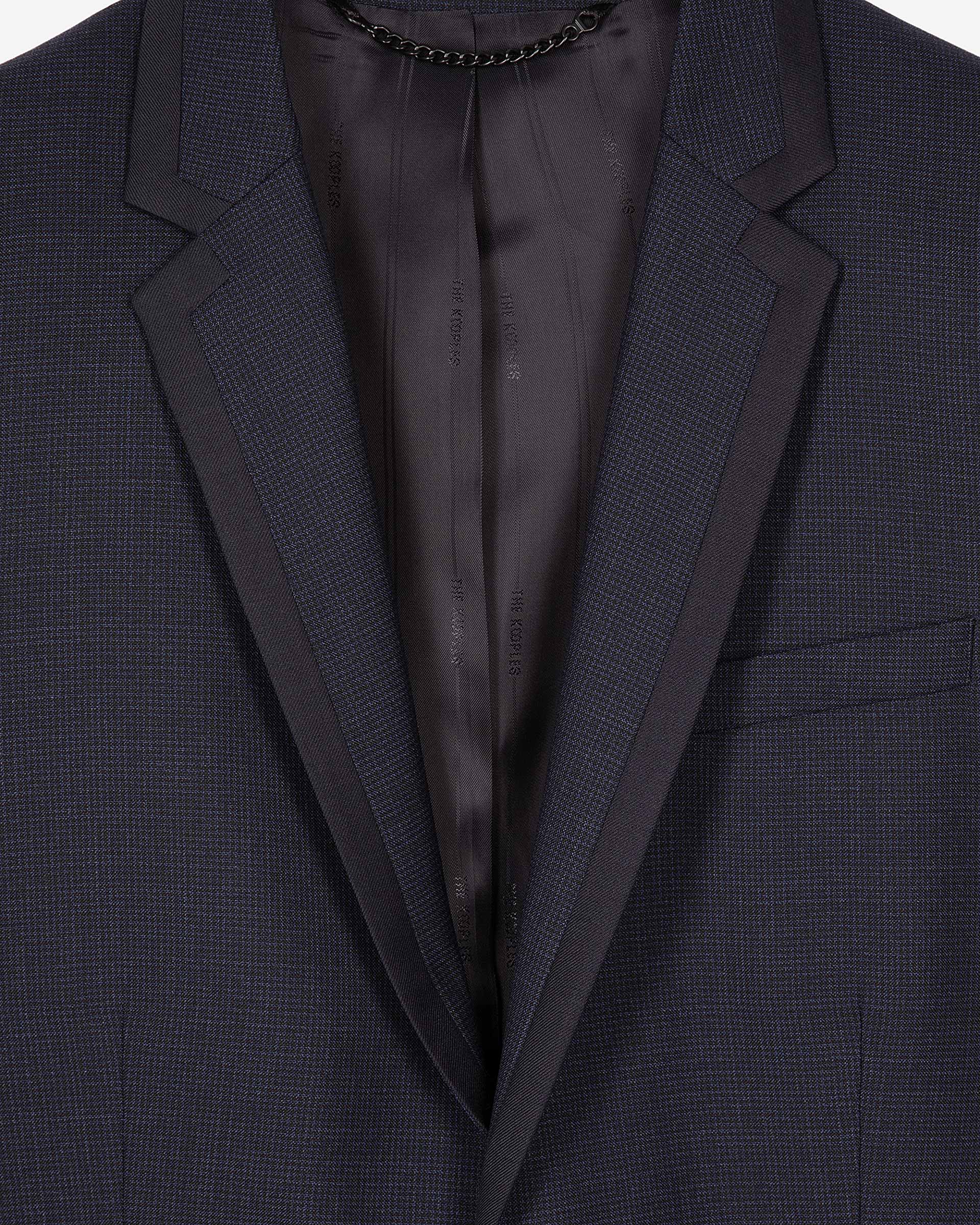 Blue houndstooth wool suit jacket