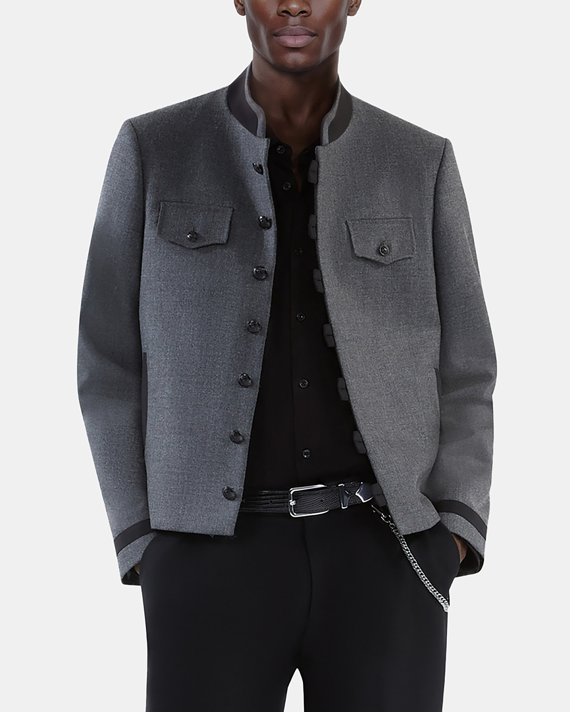 Officer-style jacket in grey wool