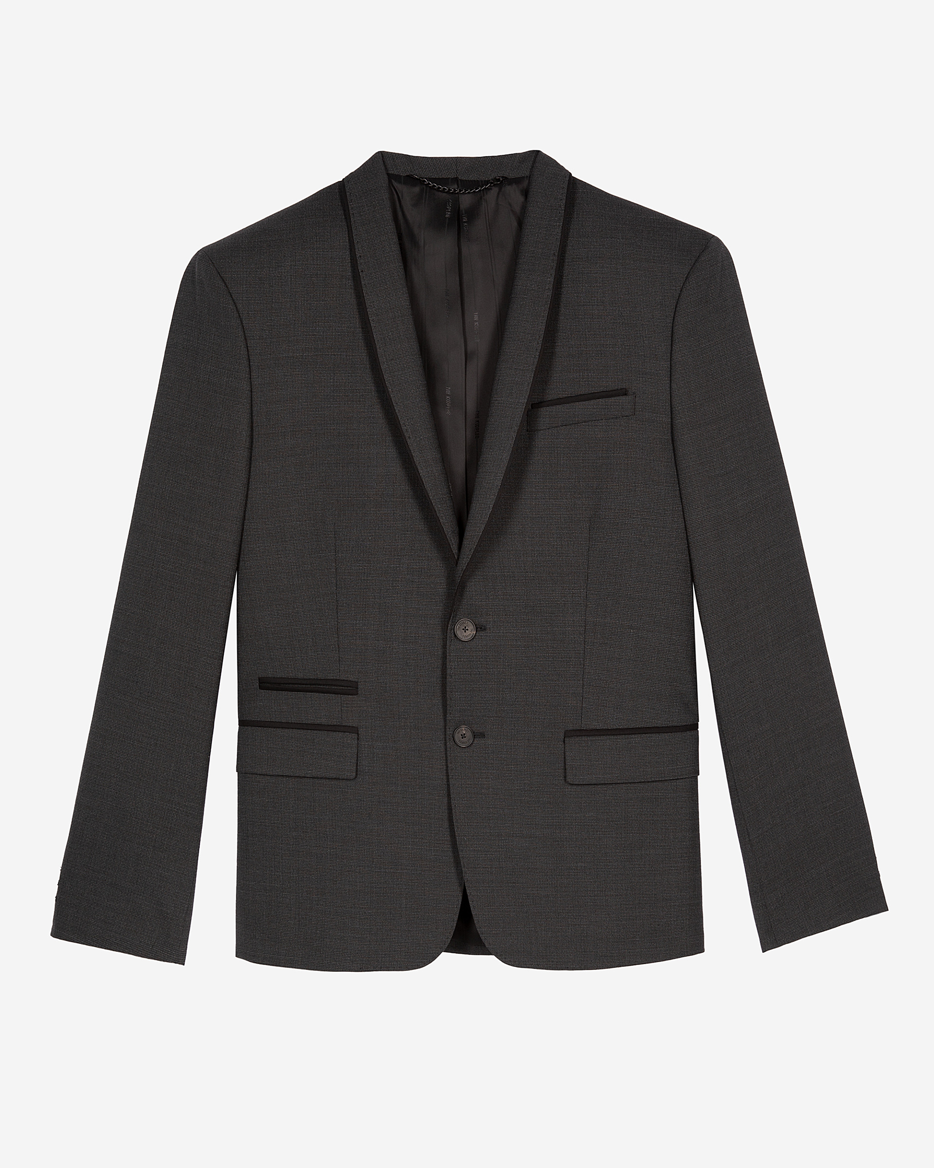Black micro check wool blend suit jacket
