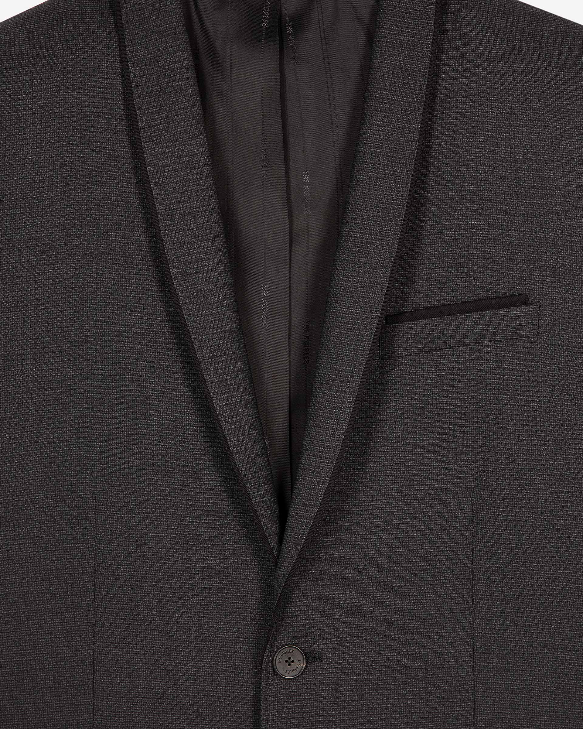 Black micro check wool blend suit jacket
