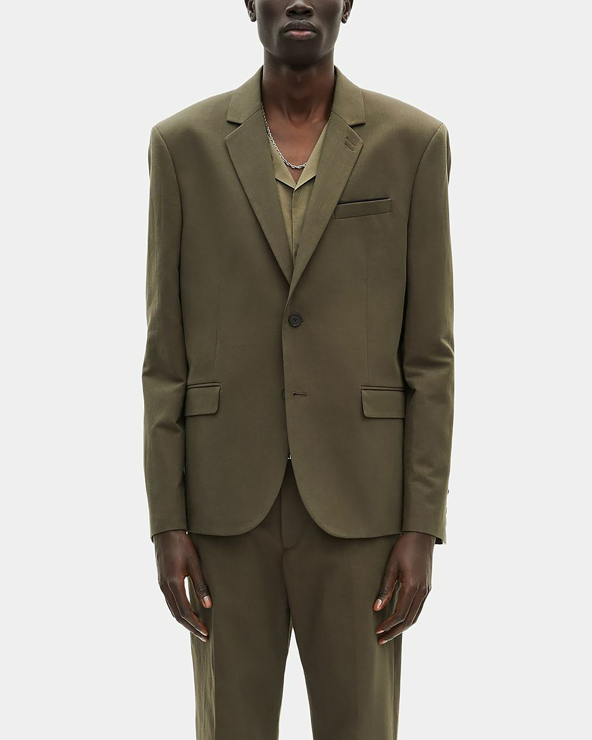 Khaki cotton & linen suit jacket