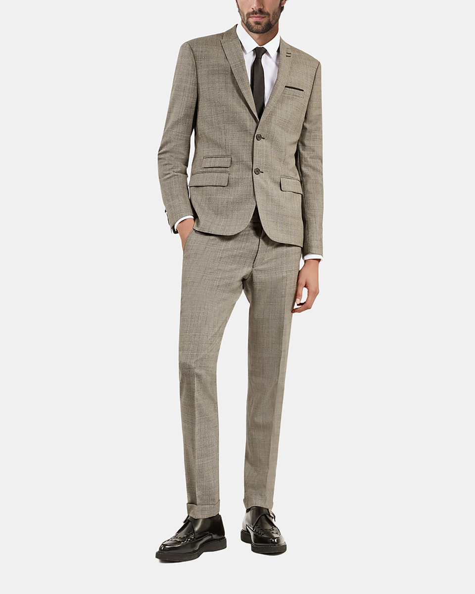 Prince of Wales beige wool suit jacket