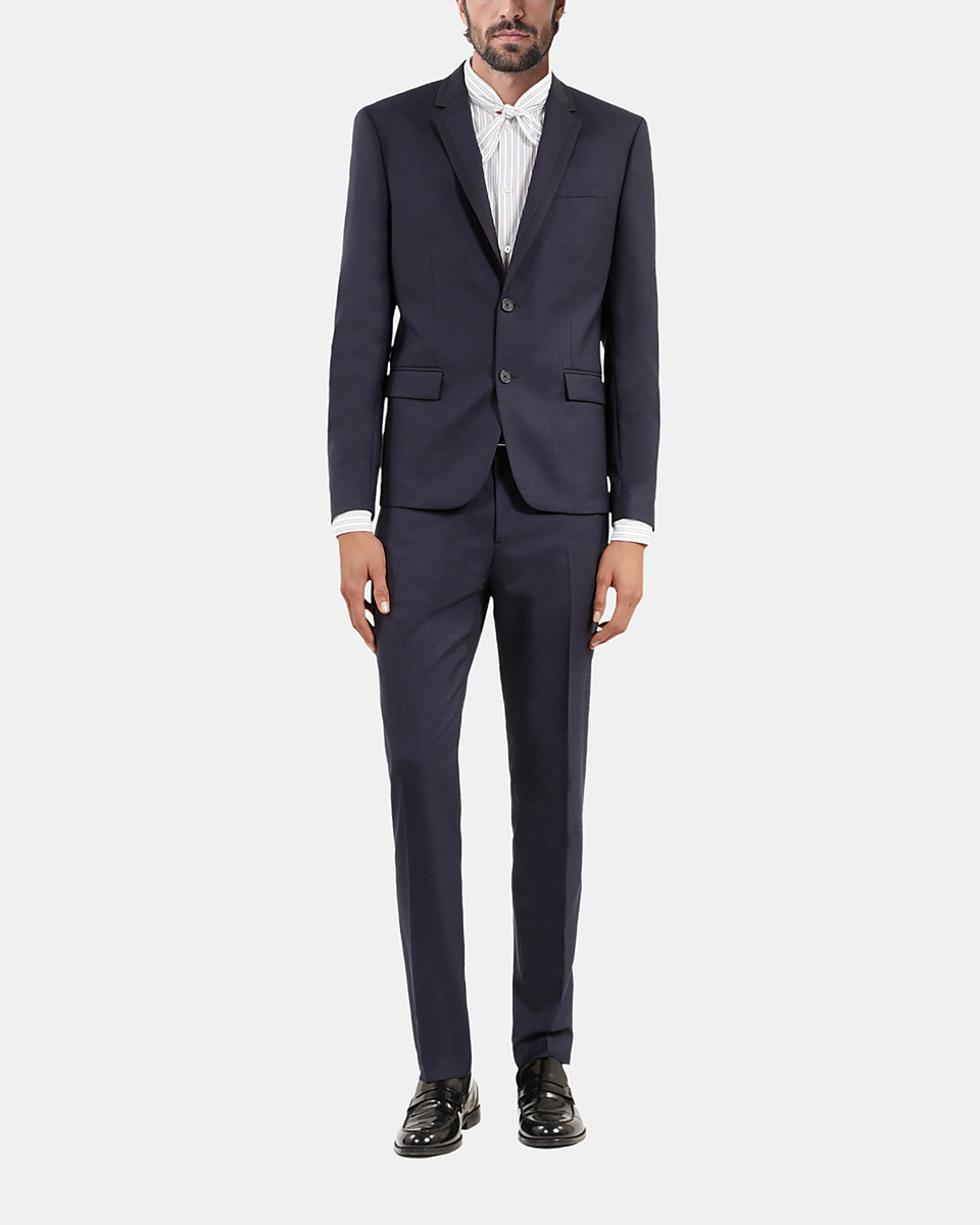 Blue houndstooth wool suit jacket