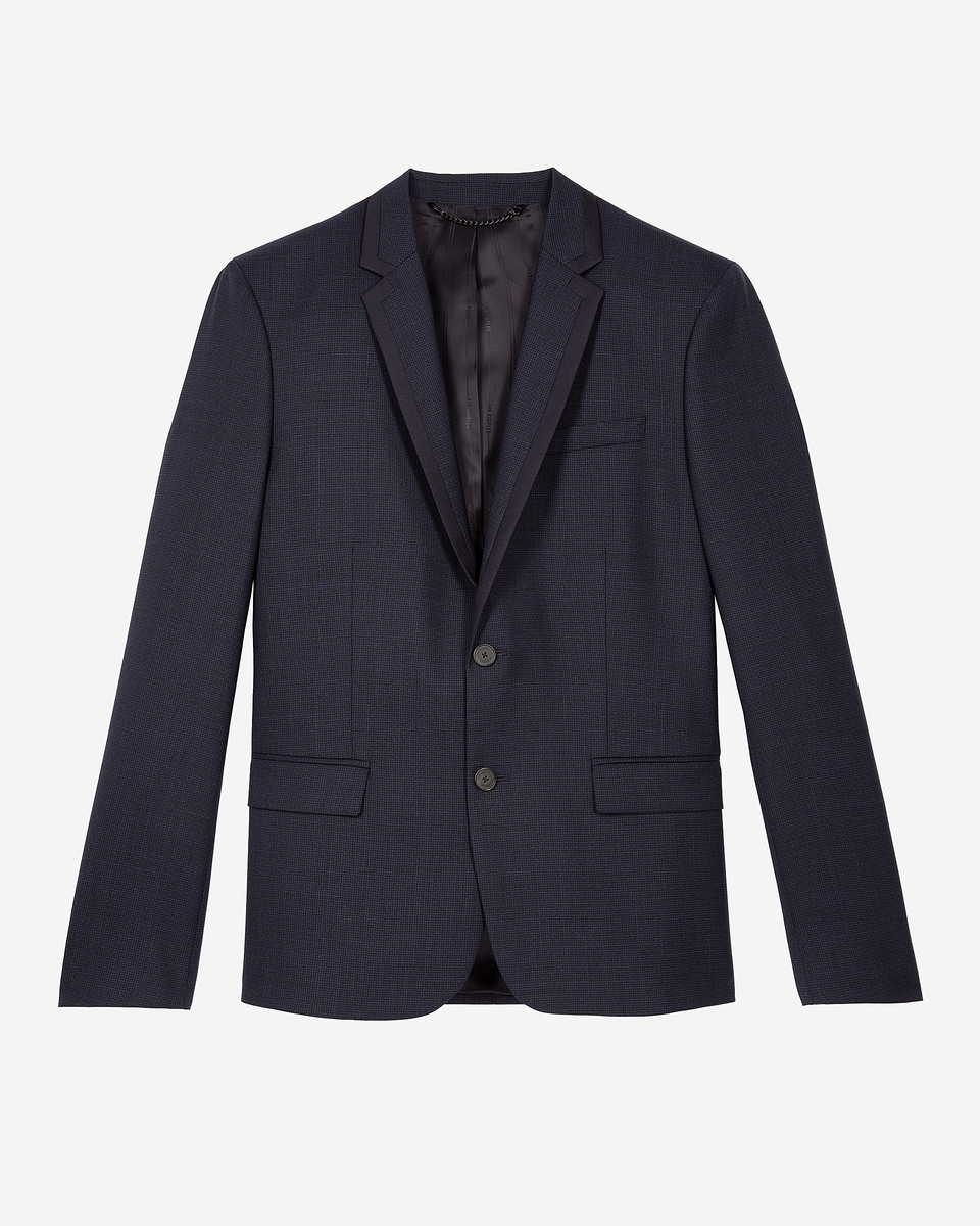 Blue houndstooth wool suit jacket