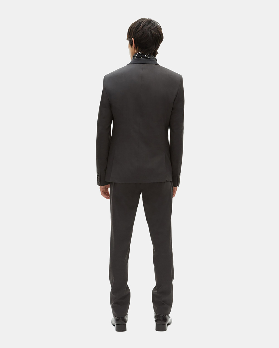 Black micro check wool blend suit jacket