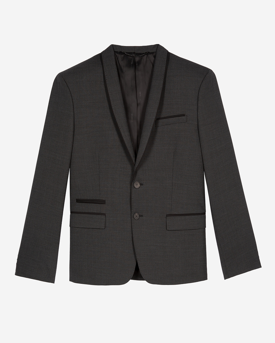 Black micro check wool blend suit jacket
