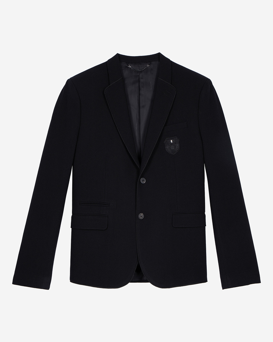 Straight jacket in black pique wool
