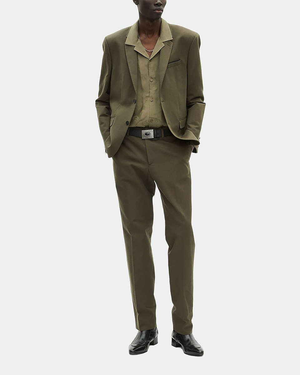 Khaki cotton &amp; linen suit jacket