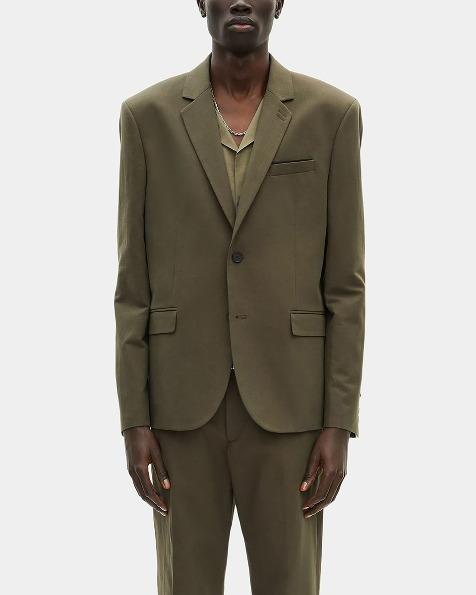 Khaki cotton &amp; linen suit jacket