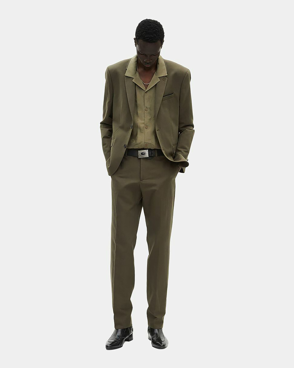 Khaki cotton &amp; linen suit jacket