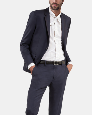 Blue houndstooth wool suit jacket