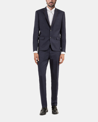 Blue houndstooth wool suit jacket