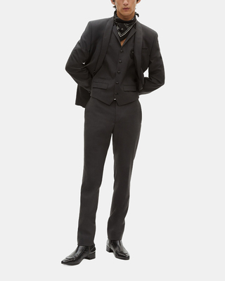 Black micro check wool blend suit jacket