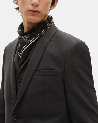 Black micro check wool blend suit jacket