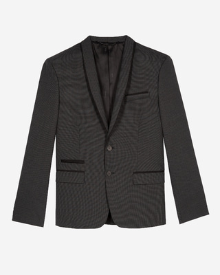 Black micro check wool blend suit jacket