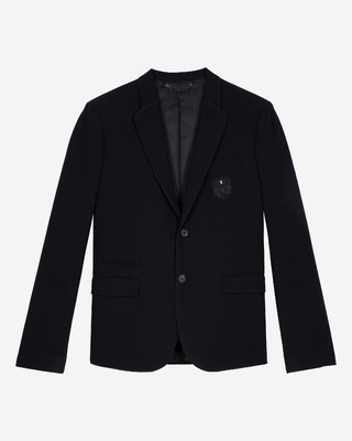 Straight jacket in black pique wool