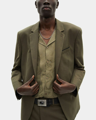 Khaki cotton & linen suit jacket