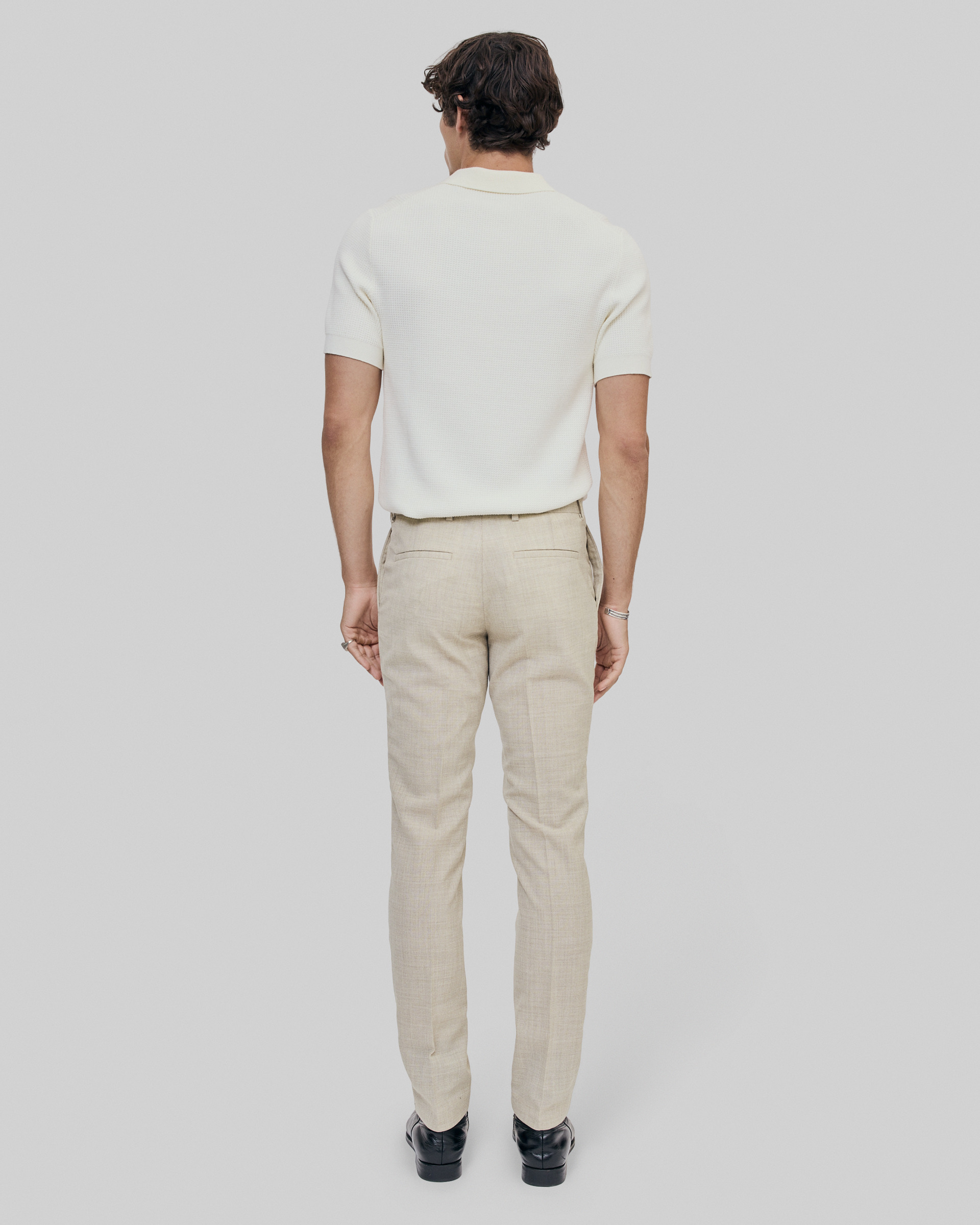 Beige slim fit wool suit pants