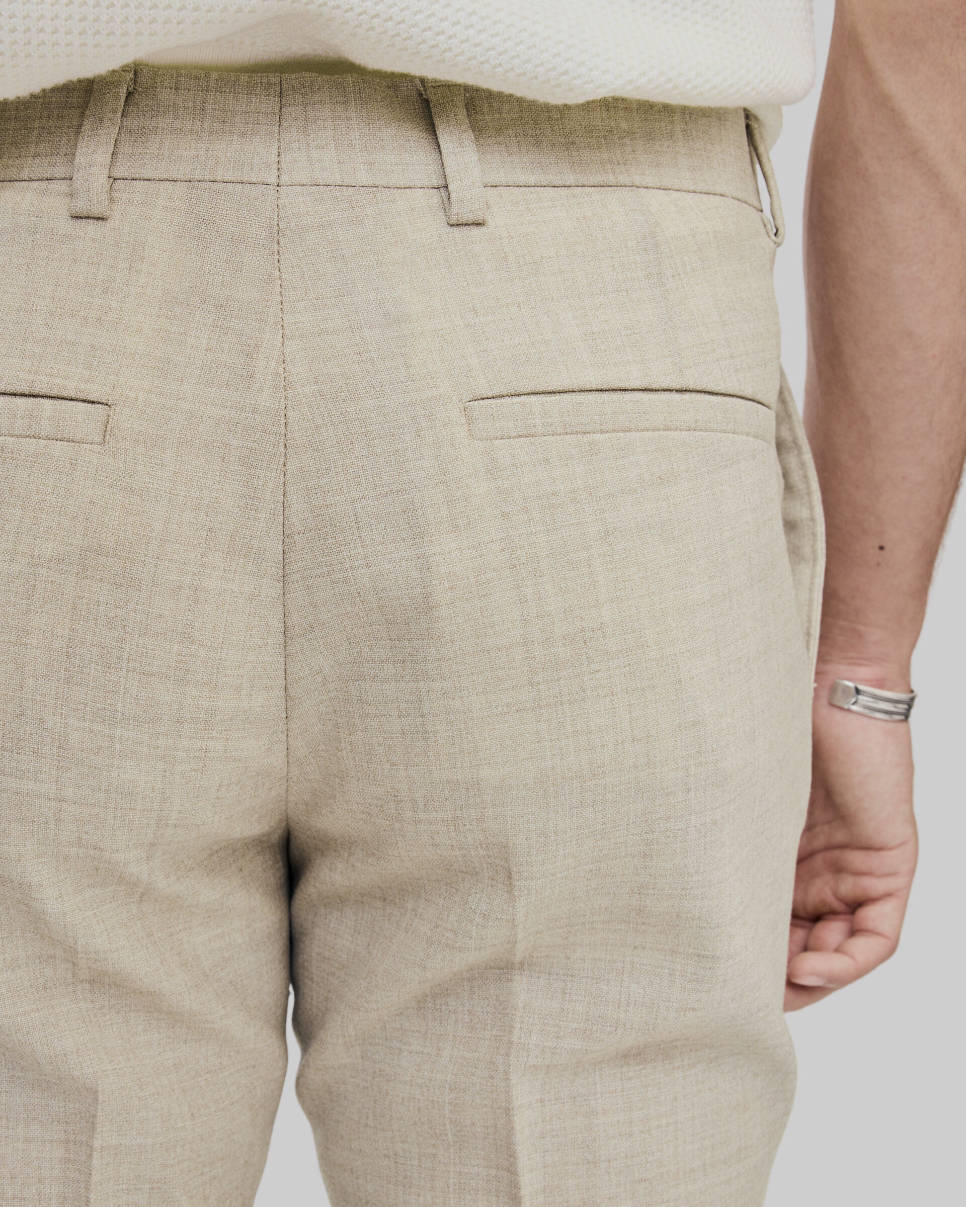 Beige slim fit wool suit pants